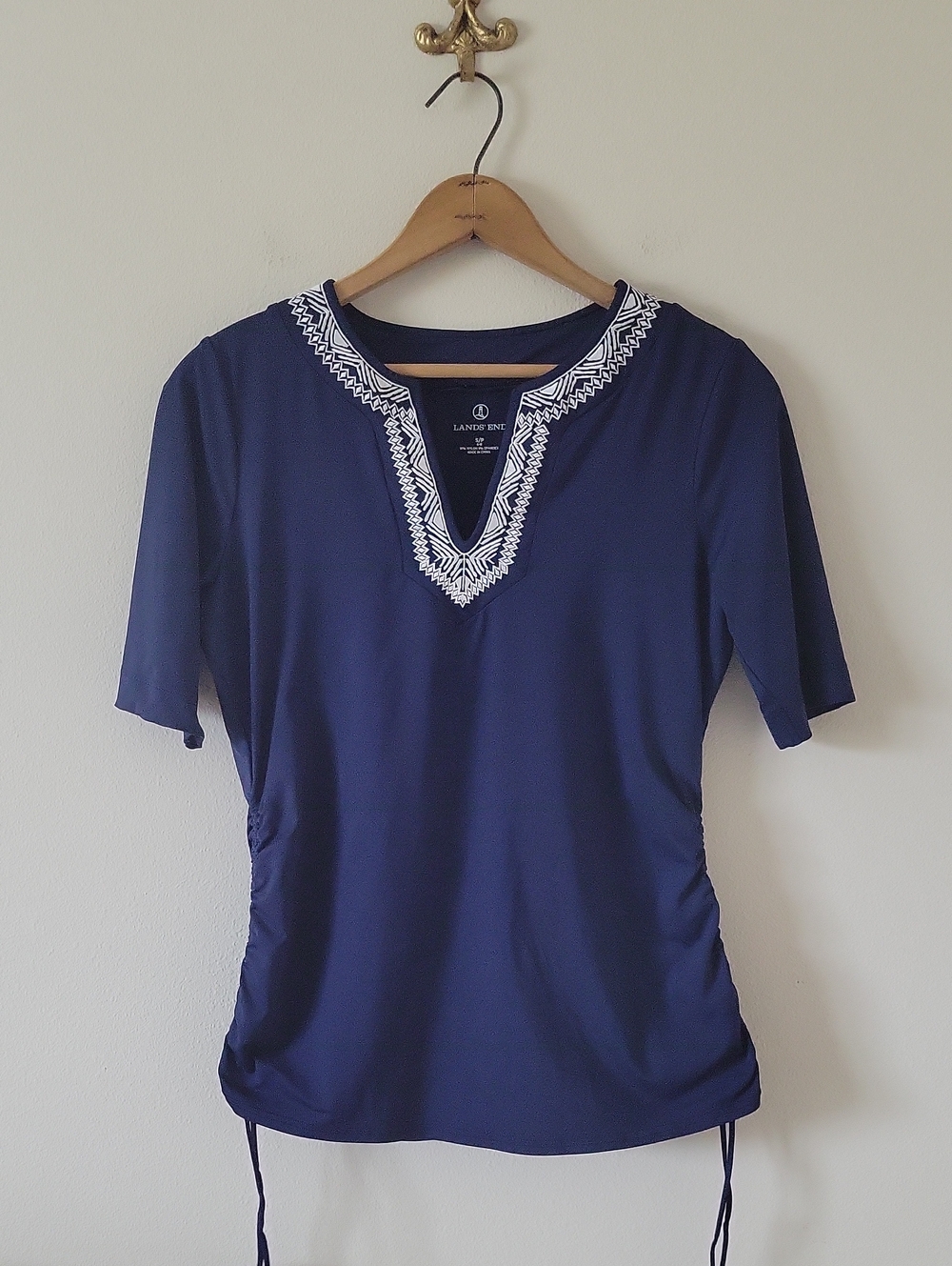 Lands' End Navy Embroidered Adjustable Tunic Swim Rash Guard Top Size Small - Picture 2 of 7